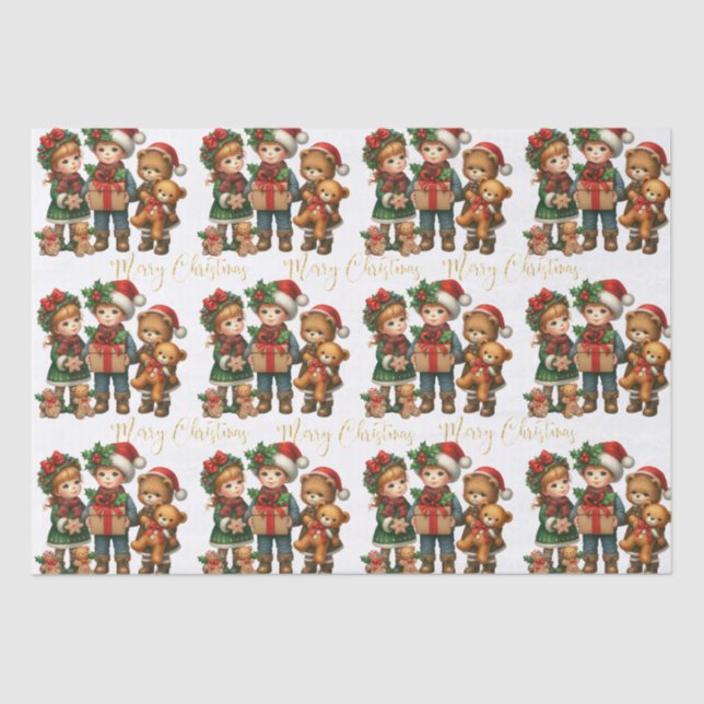 Christmas Vintage Kids Gifts Merry Christmas Tissue Paper (Front)