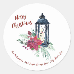 Christmas Vintage Lantern Return Address  Classic Round Sticker