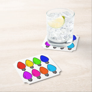 Christmas Vintage Lightbulbs Paper Coaster