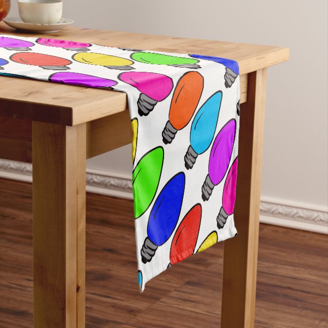 Christmas Vintage Lightbulbs Short Table Runner (In Situ)