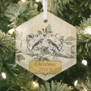 Christmas Vintage Love Birds Glass Tree Decoration