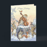 Christmas Vintage Molly Brett Dancing Animals Card<br><div class="desc">Vintage Christmas card with art by Molly Brett. Owl stands on a log playing a base fiddle while,  Rabbits,  Squirrels and Porcupine dance in the snow.</div>