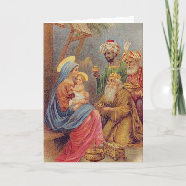 Christmas Vintage Nativity Jesus Illustration Holiday Card (Front)
