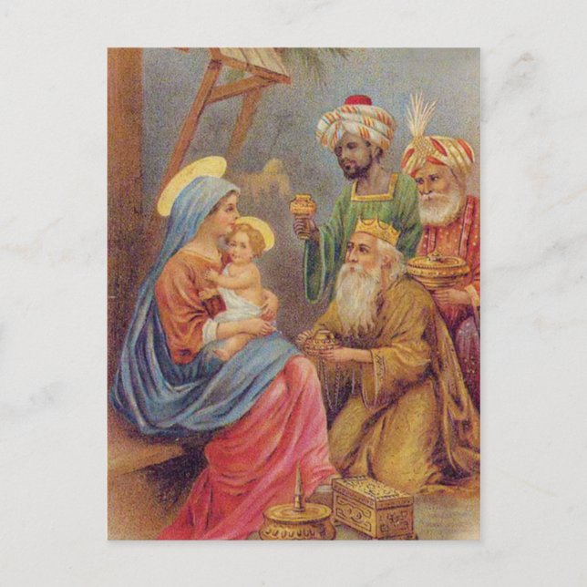 Christmas Vintage Nativity Jesus Illustration Holiday Postcard (Front)