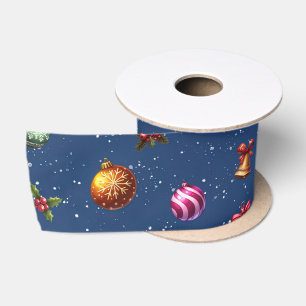 Christmas Vintage Ornaments and Bells Satin Ribbon
