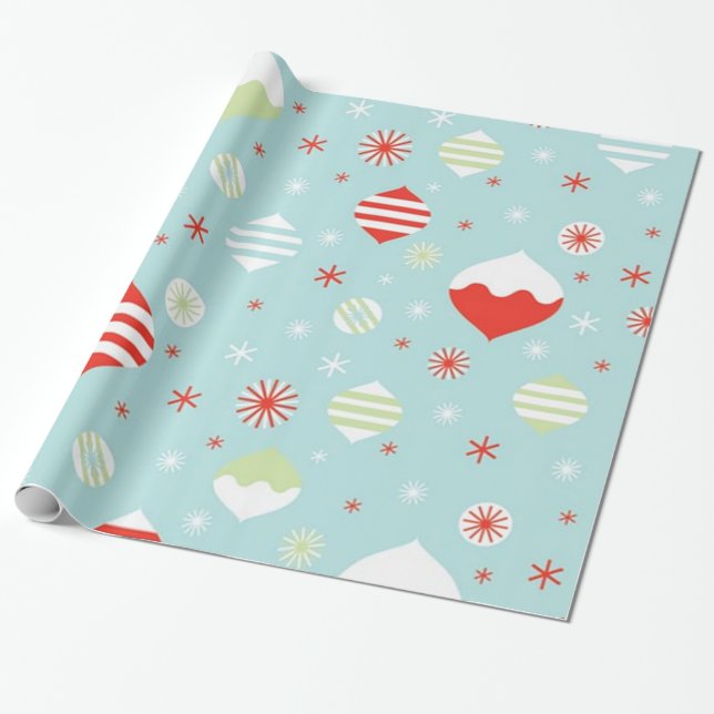 Christmas Vintage Ornaments Wrapping Paper (Unrolled)