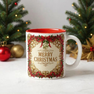 Christmas Vintage Ornate Gold Frame Two-Tone Coffee Mug