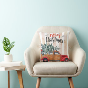 Christmas Vintage Panel Truck Cushion