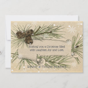 Christmas VIntage Paper Scroll Snowflakes Pinecone Card