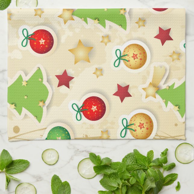 Christmas Vintage Pattern Tea Towel (Folded)