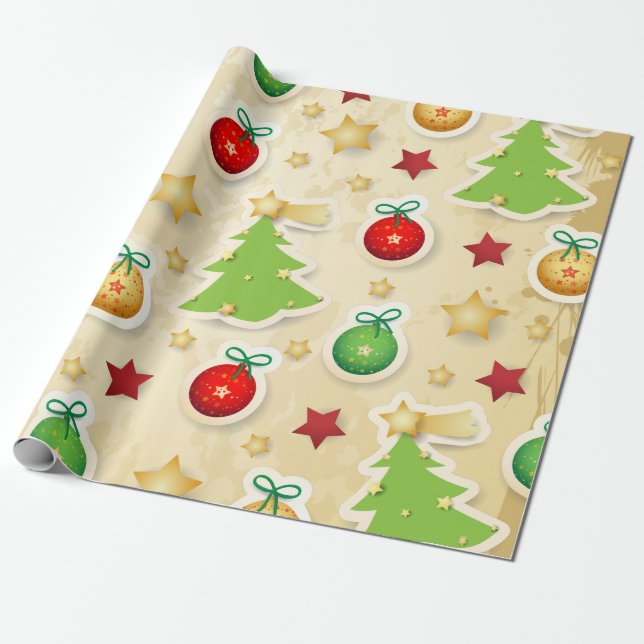 Christmas Vintage Pattern Wrapping Paper (Unrolled)