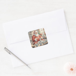 Christmas Vintage Pottery Santa Photo Square Sticker