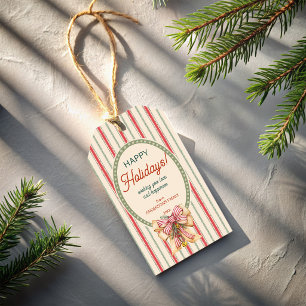 Christmas vintage red green stripes with bells gift tags