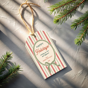 Christmas vintage red green stripes with bells gift tags