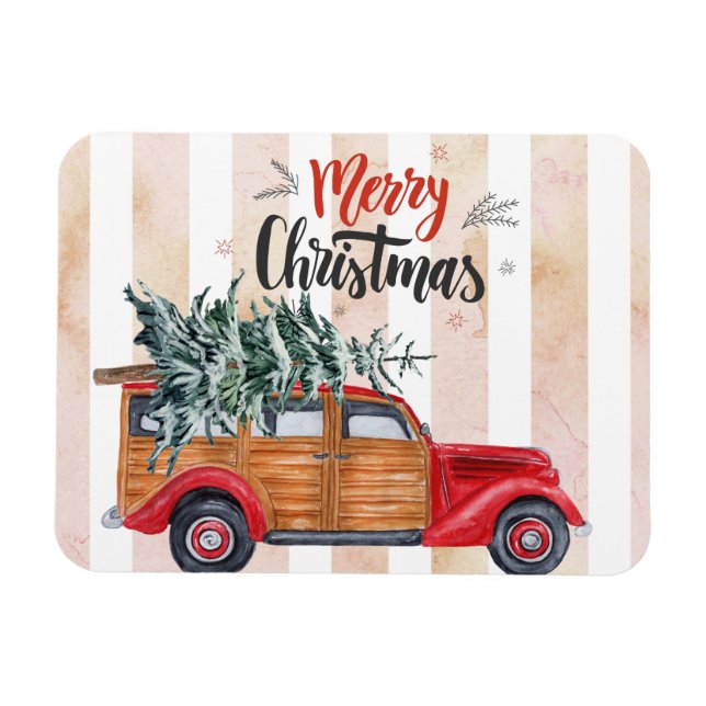 Christmas Vintage Red Panel Truck Magnet (Horizontal)