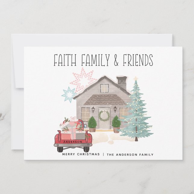 Christmas Vintage Red Personalised Truck Country  Holiday Card (Front)