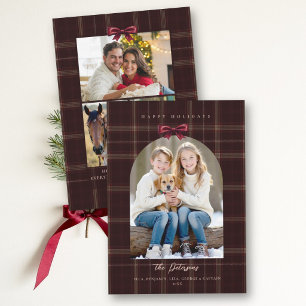 Christmas Vintage Red Plaid Tartan Arch Bow Photo Holiday Card
