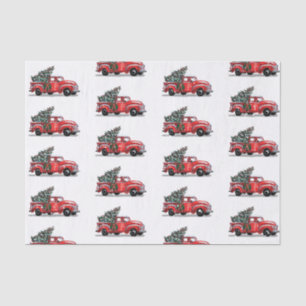Christmas Vintage Red Truck on White Snow Tissue Paper