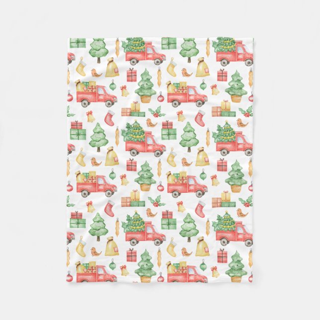 Christmas Vintage Red Truck Pattern Fleece Blanket (Front)