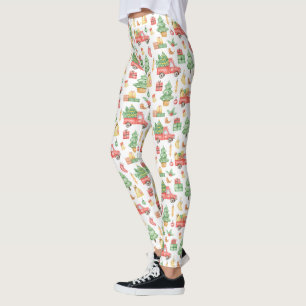 Christmas Vintage Red Truck Pattern Leggings