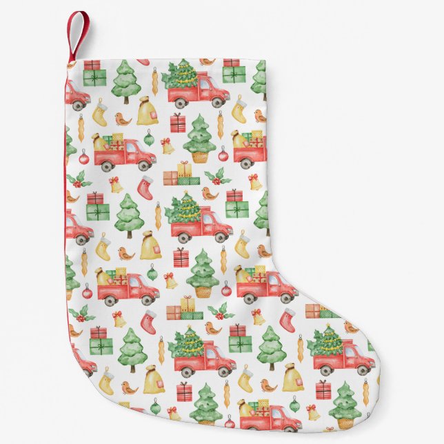 Christmas Vintage Red Truck Pattern Small Christmas Stocking (Front)