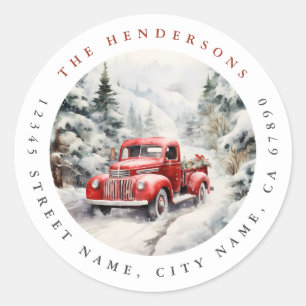 Christmas Vintage Red Truck Round Stickers