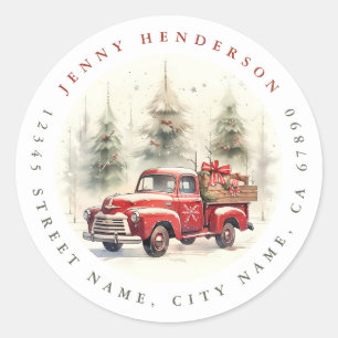 Christmas Vintage Red Truck Round Stickers