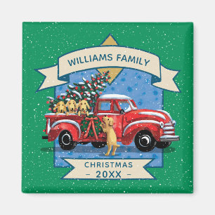 Christmas Vintage Red Truck w/ Dogs Family Name Magnet