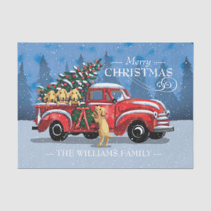 Christmas Vintage Red Truck w/ Dogs Family Name Tissue Paper