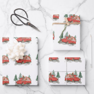 Christmas Vintage Red Truck Watercolor Wrapping Paper Sheet