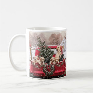  Christmas Vintage Red Truck With Puppies Dogs  Coffee Mug