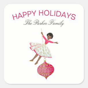 Christmas Vintage Retro Girl Swinging on Ornament Square Sticker