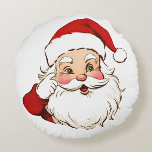 Christmas Vintage Retro Santa Clause Simple White Round Cushion