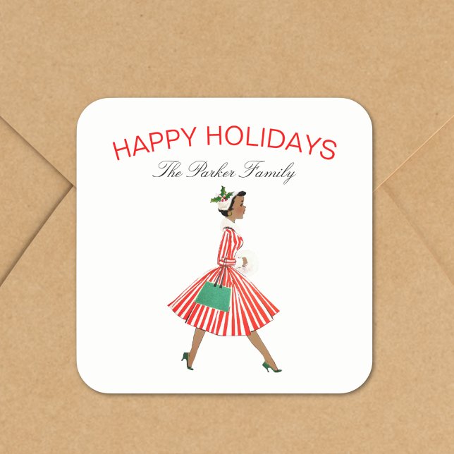 Christmas Vintage Retro Woman in Dress Square Sticker (Creator Uploaded)