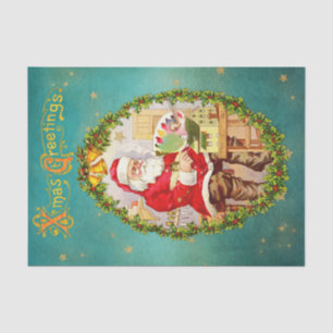 Christmas Vintage Santa Claus in His Workshop Tissue Paper