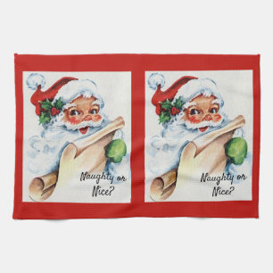 Christmas Vintage Santa Claus Naughty or Nice Tea Towel
