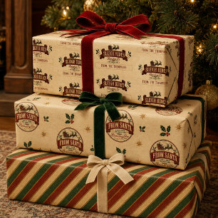 Christmas Vintage Santa Claus Personalised Wrapping Paper Sheet