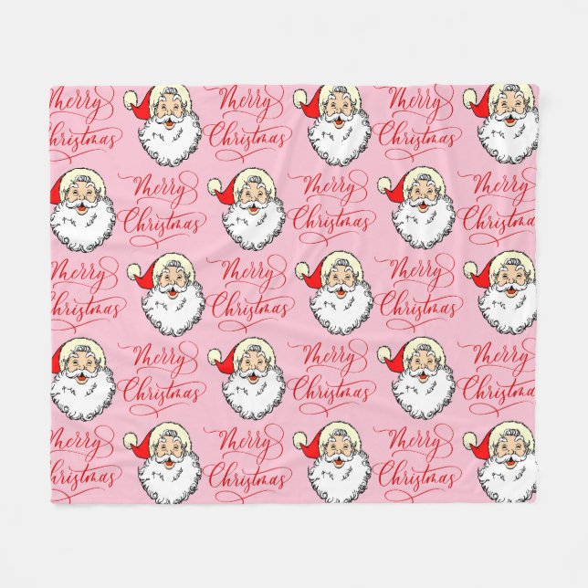 Christmas Vintage Santa Claus Pink Fleece Blanket (Front (Horizontal))
