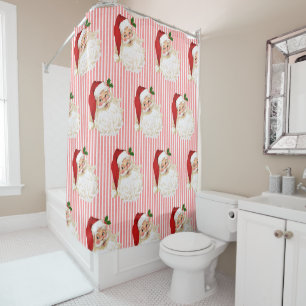 Christmas Vintage Santa Claus Red & White Stripe Shower Curtain