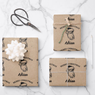 Christmas Vintage Santa Custom Name Kraft Wrapping Paper Sheet