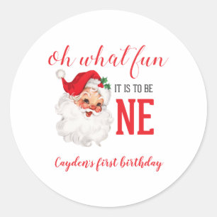 Christmas Vintage Santa First Birthday Classic Round Sticker