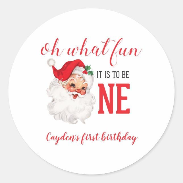 Christmas Vintage Santa First Birthday Classic Round Sticker (Front)