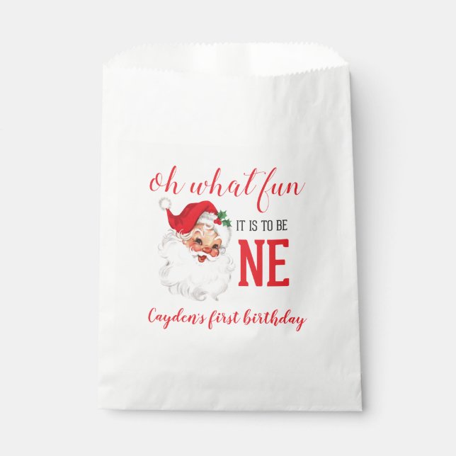Christmas Vintage Santa First Birthday Favour Bags (Front)