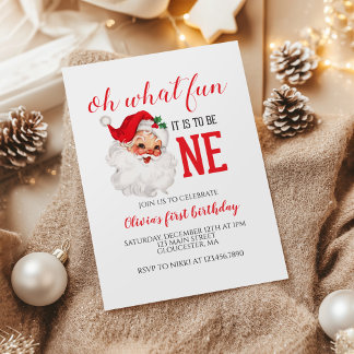Christmas Vintage Santa First Birthday Invitation