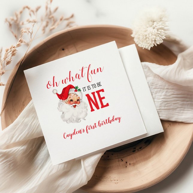 Christmas Vintage Santa First Birthday Napkin (Creator Uploaded)