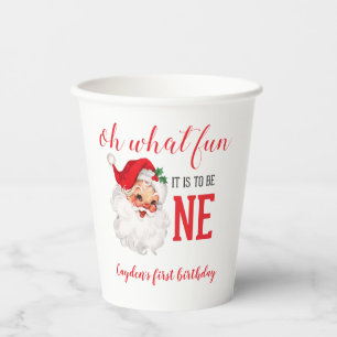 Christmas Vintage Santa First Birthday Paper Cups