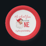 Christmas Vintage Santa First Birthday Paper Plate<br><div class="desc">Oh what fun,  it is to be One! Christmas Vintage Santa first birthday party plates.</div>