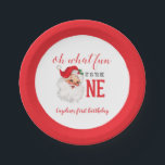 Christmas Vintage Santa First Birthday Paper Plate<br><div class="desc">Oh what fun,  it is to be One! Christmas Vintage Santa first birthday party plates.</div>
