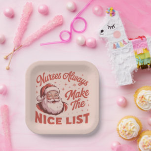 Christmas Vintage Santa Nurses Make the Nice List Paper Plate