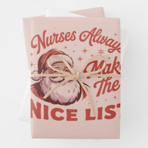 Christmas Vintage Santa Nurses Make the Nice List Wrapping Paper Sheet
